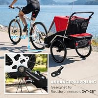 AIYAPLAY 3 in 1 Kinderfahrradanhänger Jogger & Buggy 2-Sitzer Faltbar Fahrradanhänger mit 5-Punkt Gurt Regenschutz 360° Vorderrad Sicherheitsflagge Reflektoren für Kinder ab 12 Monaten max. 18kg Rot – Ansicht 7