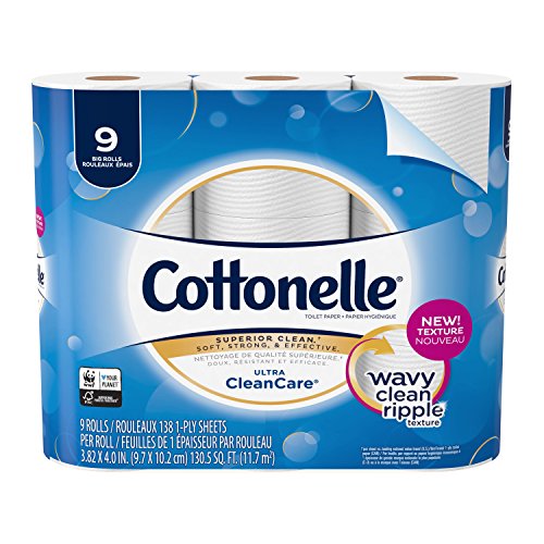 Cottonelle Ultra CleanCare Toilet Paper, Strong Biodegradable Bath Tissue, Septic-Safe, 9 Big Rolls