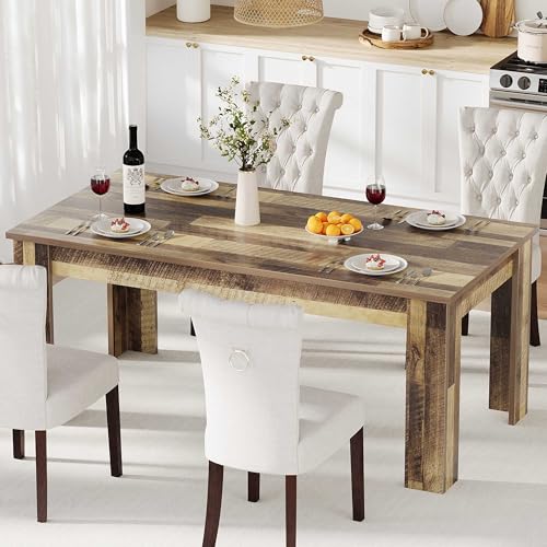 GarveeHome Dining Table for 4-6, Rectangular Dining Room Table, Kitchen Table with Large Table Top, Dinner Table, Farmhouse Dining Table for Dining Ro