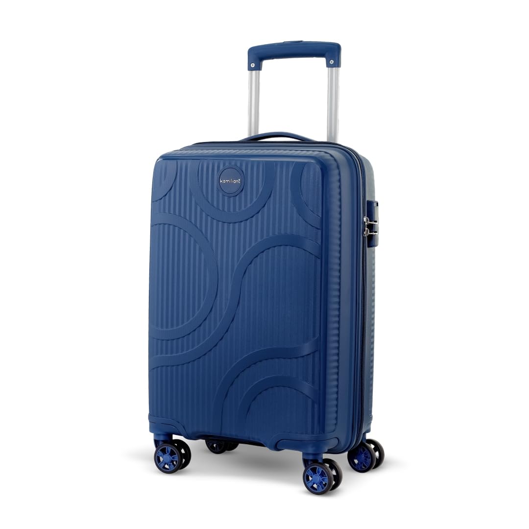 by American Tourister Selva|Cabin Trolley Bag Small Size (56 cms) for Travel| Hard Case Polypropylene (PP) Suitcase|360° 8-Wheel Spinner Luggage Trolley|Combination Lock|Navy