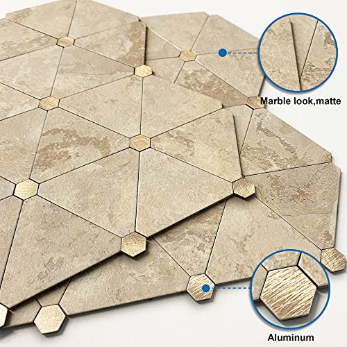 Mofit Backsplash Tile For Kitchen Peel And Stick,Self-Adhesive Bathroom Wall Tiles Waterproof 3D Metal And Marble Mosaic Panels Heat Resistant (Rust Beige,5Sheets) #TOP1