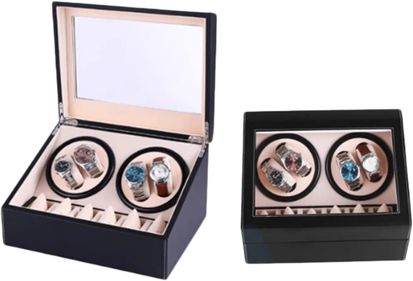 FENOKD Automatic Watch Winder Double Headed 4+6 Automatic Mechanical Watch Box High Class Motor Shaker Watch Winder Jewelry Holder Display (Black 1)