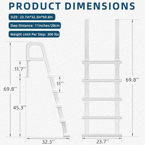 MELLCOM Pool Ladder, 5-Step Pool Step with Double Handrails and Non-Slip Steps for 48“-54” Above Ground and In-Ground Pools, White