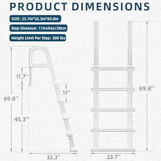 UPHYB Pool Ladder, 5-Step Pool Stairs with Double Handrails and Non-Slip Steps for 47“-54” Above Ground and In-Ground Pools, White