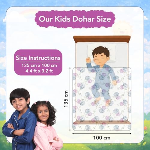 Image of Divine Casa Cotton Dohar for Kids Single Bed 135 x 100 cm, 120 GSM Lightweight Summer Blanket, Soft Breathable AC Quilt, Reversible Comforter for All Seasons