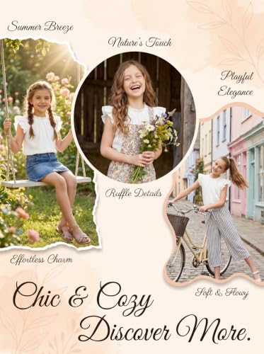 Image of Arshiner Girls Ruffle Short Sleeve Shirts Cute Summer Frill Neck Pleated Textured Blouse Tops