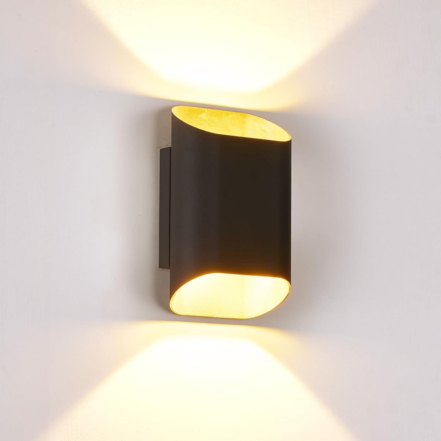 1 Pack Black & Gold Up & Down Wall Sconce Lamp 5%-100% Dimmable, Modern Indoor/Outdoor Light, IP65 Waterproof, 120V, 1200LM, 12W, 2700K-5000K 5-Color Selectable, CRI90+, ETL FCC Certified