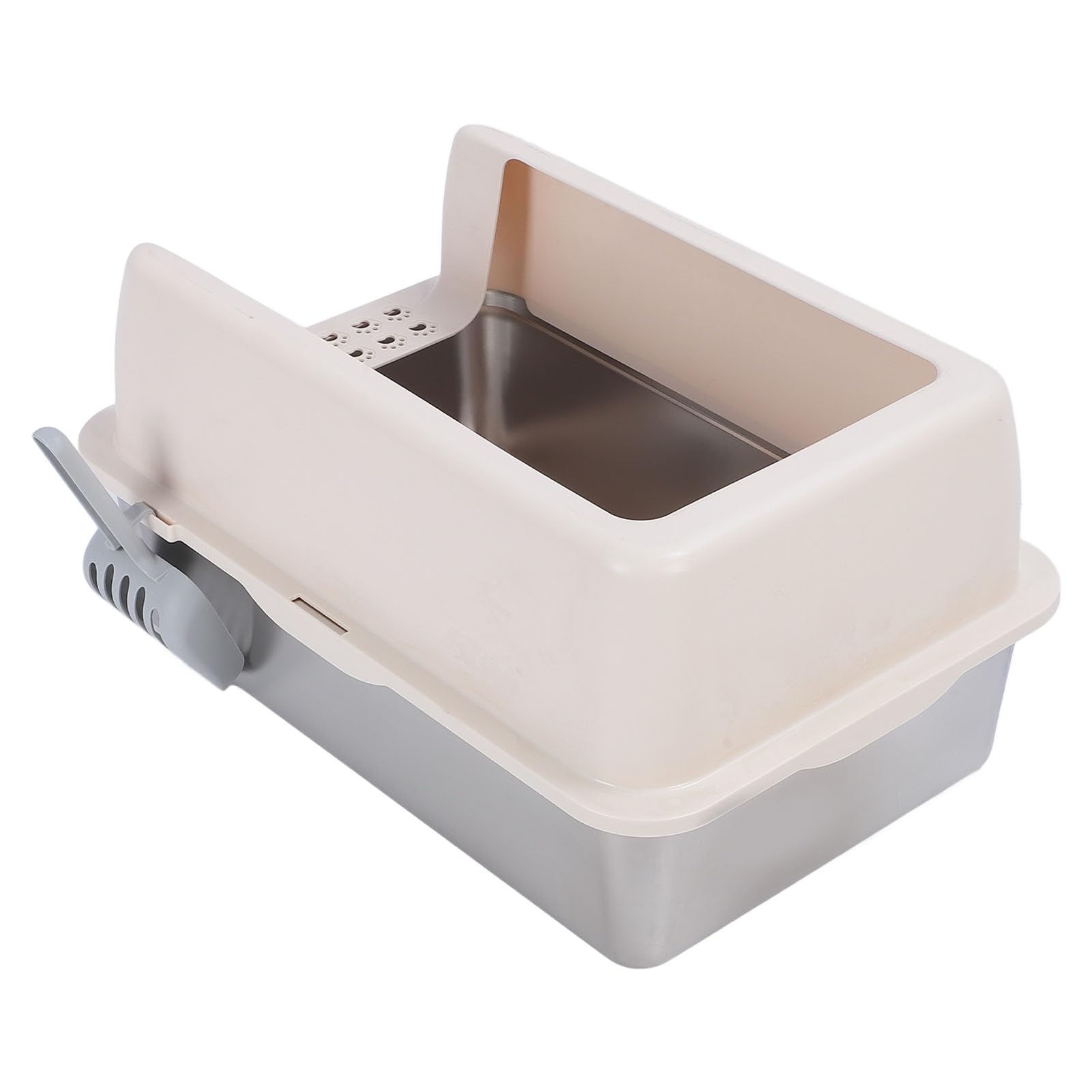 Extra Large Cat Litter Box with Scoop, High Sided Stainless Steel Litter Box for Big Cats, Anti Splashing Semi Closed Design with Splash Guard Cover, Durable and Easy to Clean (Khaki) - image 7