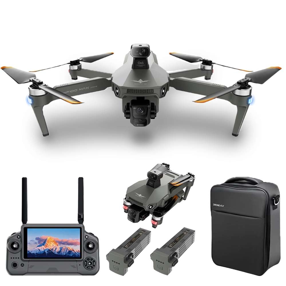 X-Verse KF100MAX Dron con cámaras 4K HD EIS, control remoto por pantalla, RC 6km, cardán de 3 ejes, evitación de obstáculos 360°, cuadricóptero plegable profesional para adultos - 2 baterías