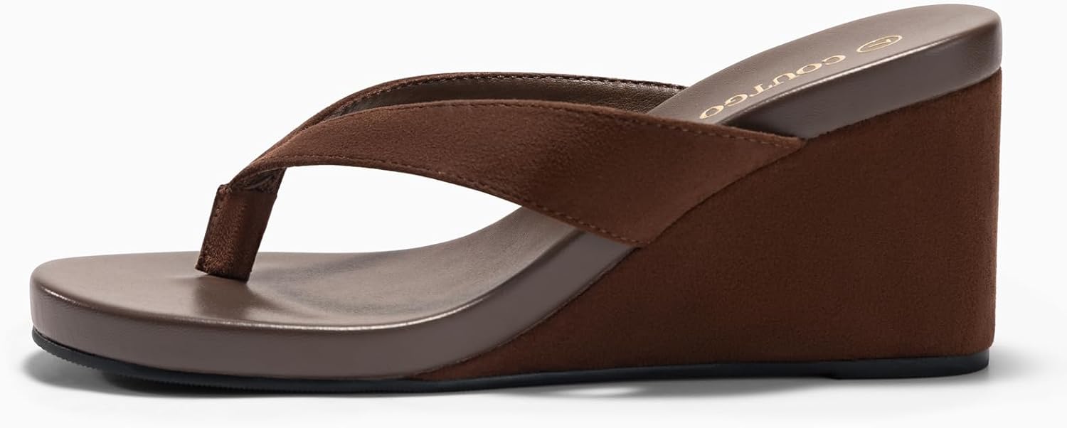 Coutgo Womens Wedge Heels Sandals Platform Flip Flops Slides Slip On Summer Beach Shoes - Image 4