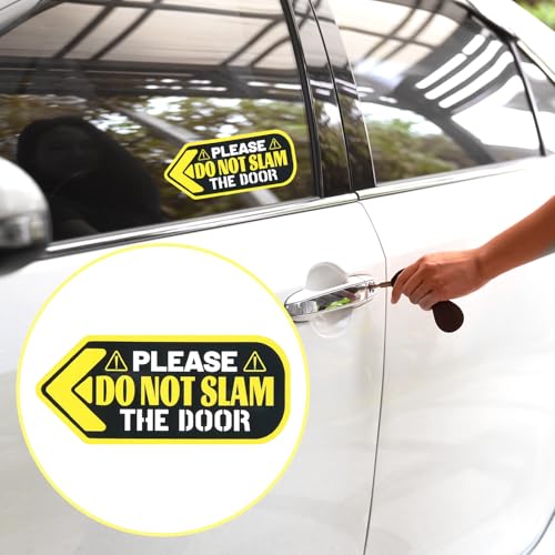 Image of 4pcs Please Do Not Slam Door Sticker, 4.72x1.97in PVC Do Not Slam Door Sign Sticker Self-Adhesive Car Window Door Warning Label Decal for Auto Car Vehicle Taxi Passengers