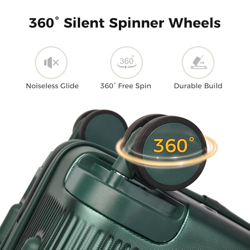 20 Inch Carry On Luggage, Hardside Lightweight Spinner Suitcase with TSA Lock, 22x14x9 Airline Approved Hard Shell Travel Suitcase with Wheels, Scratch Resistant (Dark Green, 20 Inch)3