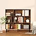 LEYAOYAO 10 Cube Bookshelf,3 Tier Modern Wide Bookcase with Legs,Mid-Century Wood Bookshelves Storage，Brown Large Book Case,Freestanding Organizer Display Shelf for Bedroom,Living Room,Office