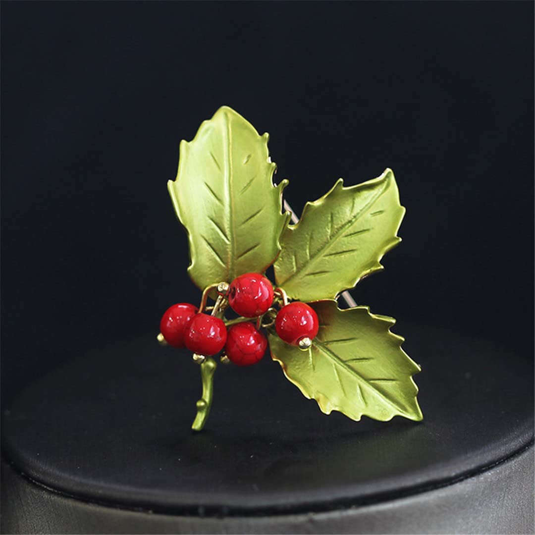 Blatt Holly Grüne Granat Brosche Seidenschalschnalle Mann Hochzeit Hut Rock Broschen Accessoires Obst 2 Duschvorhang