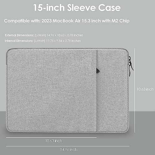 ProElife 15-Inch Laptop Sleeve Case for 2026-2023 MacBook Air 15 inch with M5 M4 M3 M2 A3448/A3241/A3114/A2941 Accessory Water-resistant Bag Travelling Carry Case Cover (Gray) - Image 2