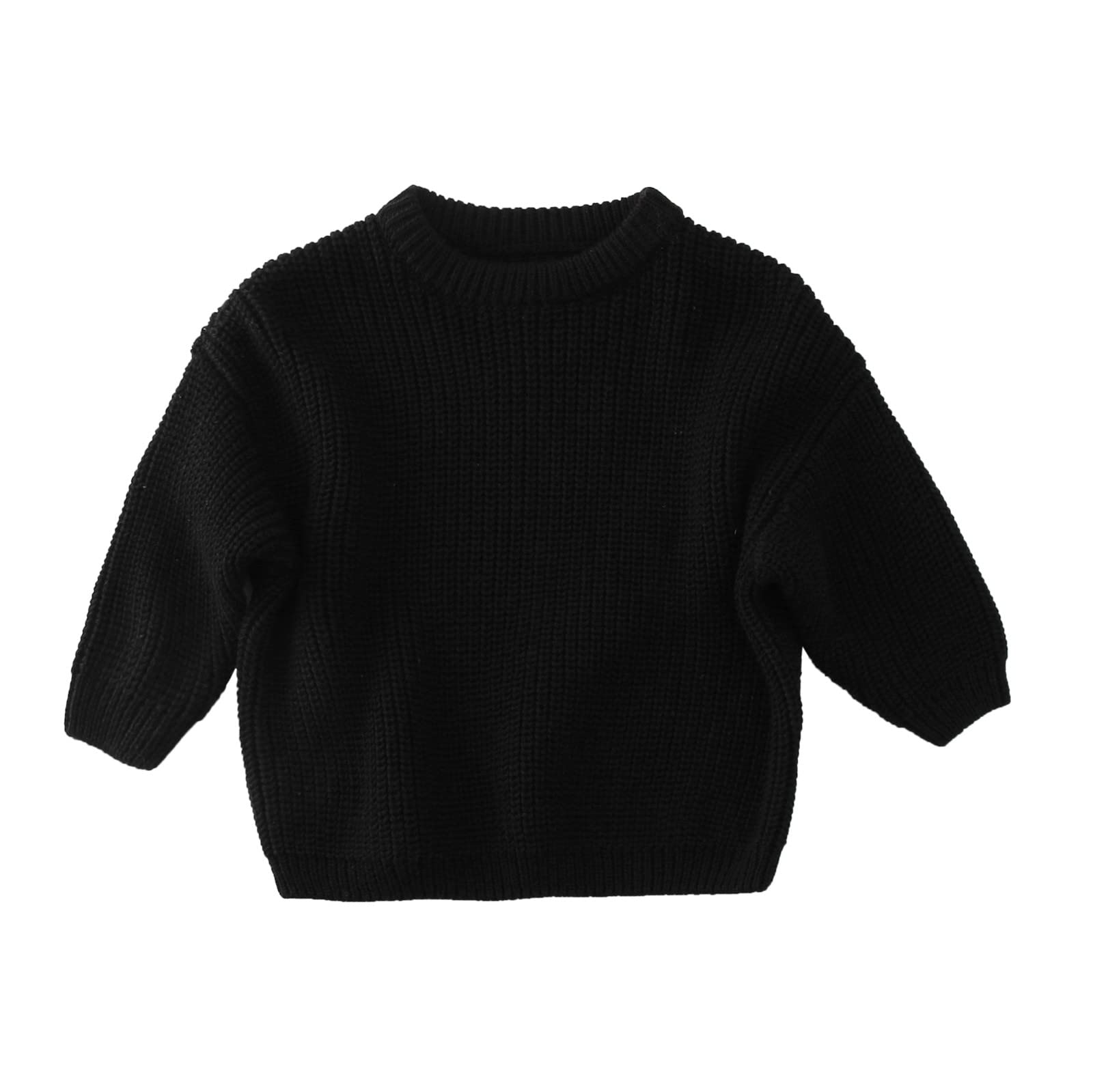 RNTOP Toddler Baby Boy Girl Knit Sweater Solid Long Sleeve Pullover Tops Crewneck Soft Warm (Black, 18-24 Months)