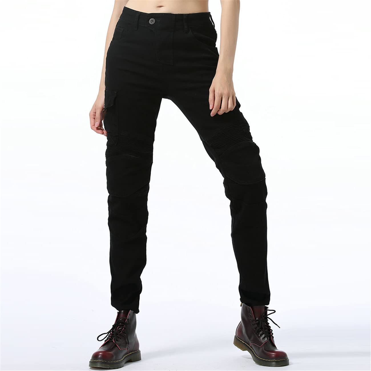 Donna Pantaloni Da Moto Jeans Stretch Multitasche Protettivi Denim Moto Pantaloni Anticaduta Biker Motociclista Pantalone Con 2 Protezioni Ginocchia E 2 Protettori Anca (Black,XXS)