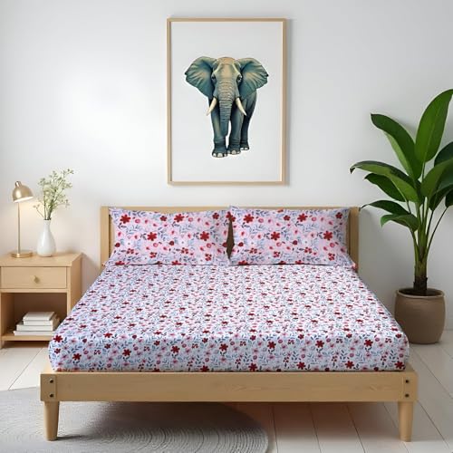 Image of Arvind Bedsheet Set - 100% Cotton Bedsheet for Double Bed (1 King Size Bedsheet with 2 Pillow Covers) Soft Breathable, 144 Thread Count - Slumber -Shade 7(21029-A) | Natural