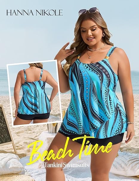 Hanna Nikole Traje de baño tankini de 2 piezas para mujer, parte superior de tankini con volantes y pantalones cortos de natación