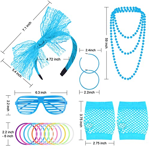 ONUPGO 80s Costume Accessories Set Lace Headband Earrings Fishnet Gloves Necklace Bracelet for Women Ladies