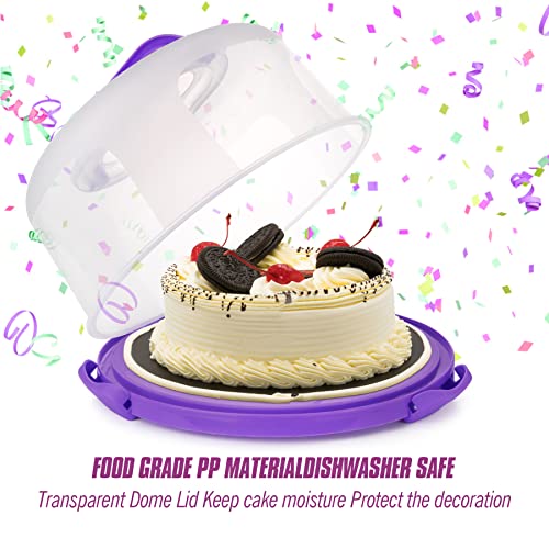 Zoofen Cake Carrier With Handle 10In Cake Stand Purple Cake Holder Cover Round Container For 10In Or Less Size #TOP4