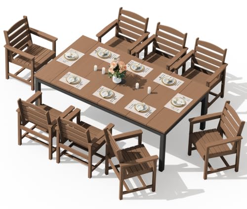 Image of SERWALL Outdoor Dining Set, 9 Piece A Dining Set, Brown