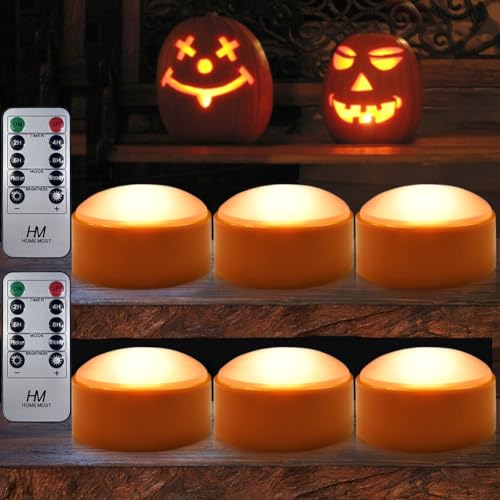 Image of 6-Pack Halloween Pumpkin Lights with 2 Remotes & Timer - Orange Pumpkin Lights LED Battery Operated Halloween Decor - Jack-O-Lantern Outdoor Decorations