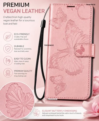 Image of TROUNCE Butterfly Embossing Shock Proof Flip Cover with Card Cash Holder Wallet Case & Magnetic Lock|Mobile Cover|Back Cover- Pink for Google Pixel 8