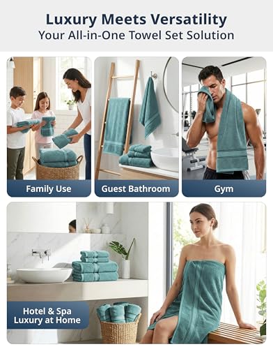 Image of Lane Linen Luxury Bath Towels Set - 6 Piece, 100% Cotton, Zero Twist, Quick Dry, Absorbent, Super Soft 2 Bath Towels, 2 Hand Towels, 2 Wash Cloths: Teal