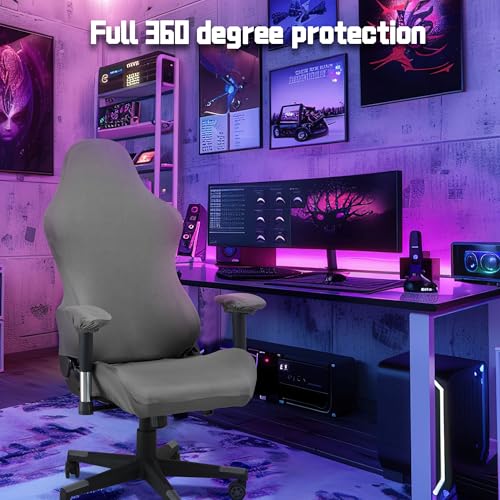 Image of BIETYONE Gaming Chair Covers (No Chair),Office Computer Chair Cover,Jacquard Stretch Prevent Cat Scratching Computer Chair Slipcovers,for Gamer Computer Chair Replacement Protector Cover,Gray