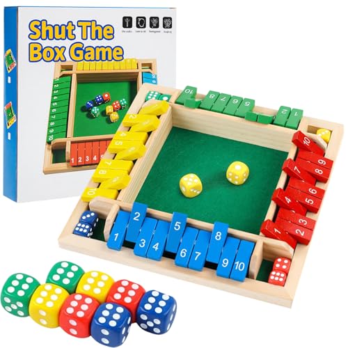 Montessori Number Knockdown Game, Shut The Box Game-Wooden Dice Board