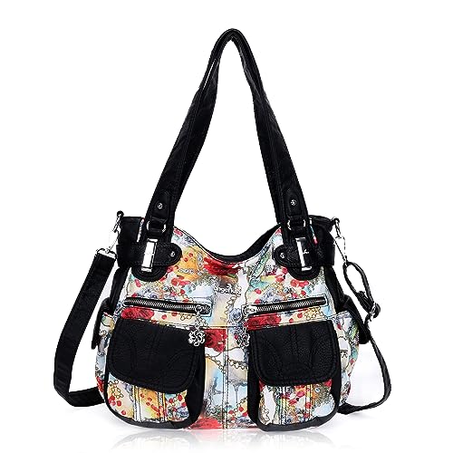 Image of Angel Kiss Women's Designer Handbag Large Double Zipper Multi Pocket Washed Leather Purse