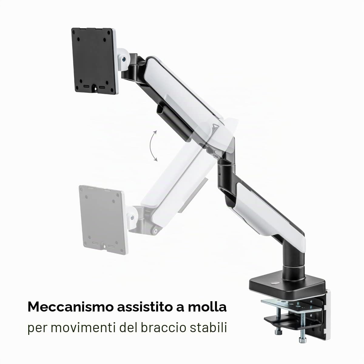 LogiLink Supporto per monitor da 17 a 49" con molla a gas, morsetto da tavolo o foro da tavolo, portata fino a 20 kg, progettato per giocatori con effetto di illuminazione integrato