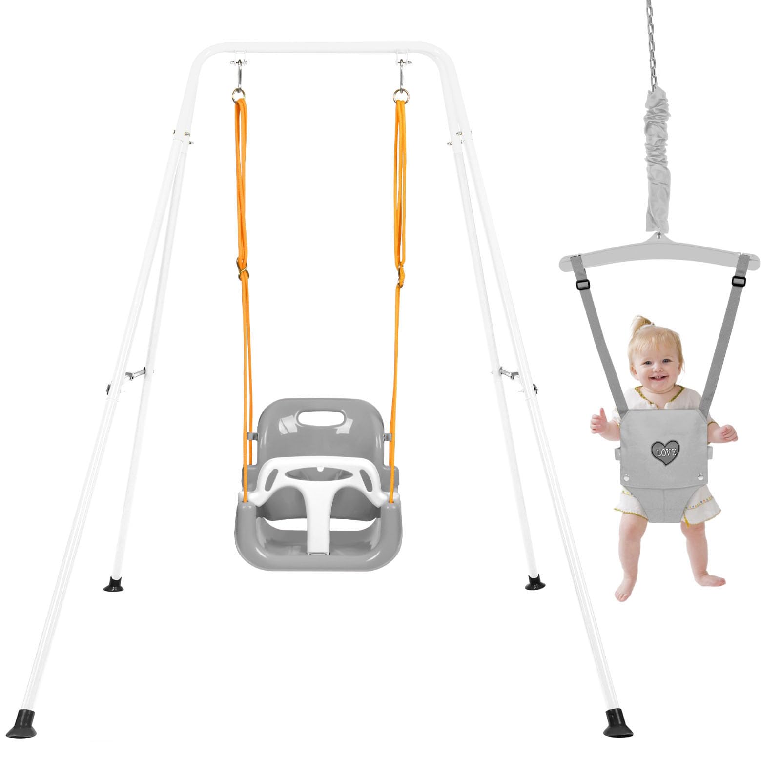 4-in-1 Height Adjustable Toddler Swing Set and Baby Jumper, Safe &amp; Durable