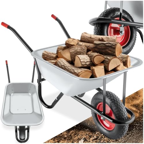 tectake® Carriola da Giardino, Volume 100L, Carico Max 250kg, Carrello da Giardino Porta Attrezzi, Vasca Zincata con 2 staffe di Rinforzo, Pneumatici Con Cerchio in Metallo Ø 38 cm, Manici Antiscivolo