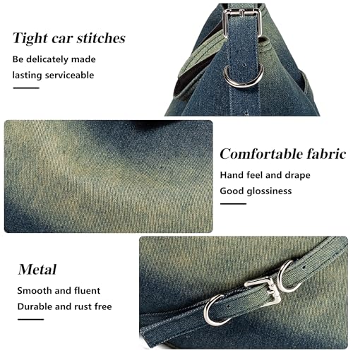 Image of Designer Denim Handbags for Women Hobo Tote Bag Crossbody Denim Purses Blue Jean Shoulder Bag