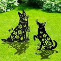 Rngmsi German Shepherd Metal Garden Stakes Yard Decor, 2PCS Black Dog Silhouette Statues Garden Decorative Gifts for Yard Art, Patio, Outside, Lawn Ornaments, Christmas, Backyard