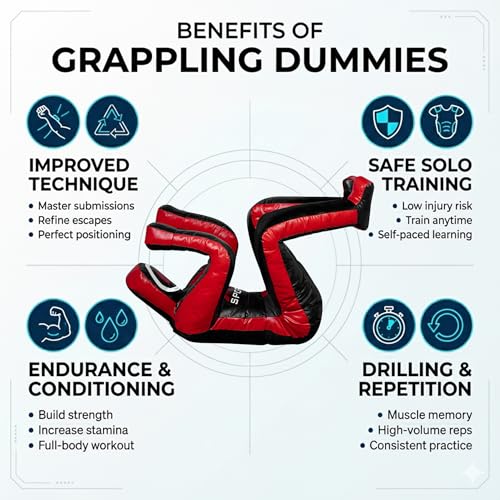 MMA Grappling Dummy 180 cm – Judo, Wrestling, BJJ, Selbstverteidigungstraining Dummy Vinylstoff Ungefüllter Boxsack für Submission- und Verteidigungsübungen (Red - Vinyl)