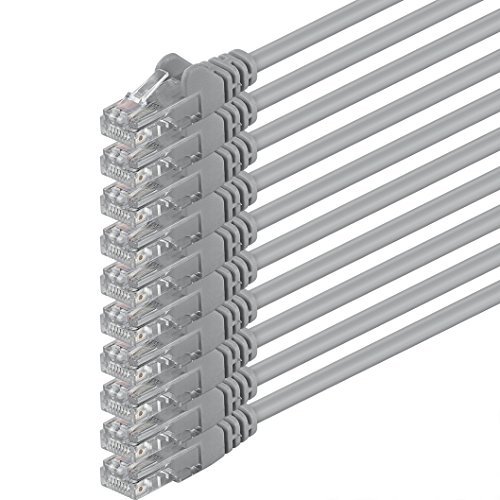 1aTTack.de - 5m - Grey - 10 Pieces - Ethernet Gigabit LAN Network Cable (RJ45) 1000Mbit/s Patch Cable UTP Compatible with CAT.5 CAT.5e CAT.7