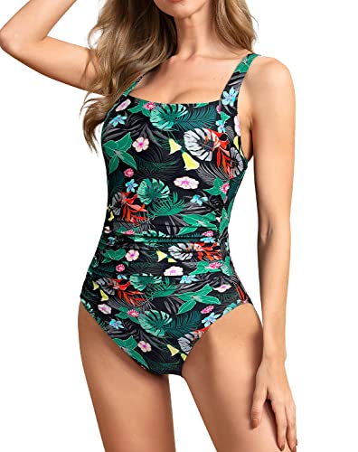 Image of Upopby Women's Vintage Padded Push up One Piece Swimsuits Tummy Control Bathing Suits Plus Size Swimwear