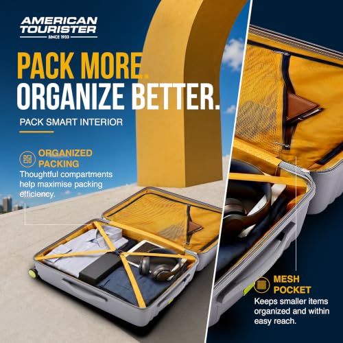 Image of American Tourister Cleva S | Luggage Trolley Bag (67 cm) | 360 8 Wheel Travel Luggage | 2 Compartments | Hard Luggage Polypropylene Suitcase | Mounted TSA Lock | 3 Years Global Warranty | Grey & Lime