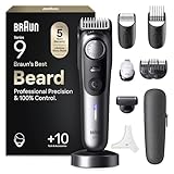 Braun Regolabarba Uomo Series 9, Rasoio Elettrico Barba Braun, +10 Strumenti Da Barbiere, Lama ProBlade Affilata A Vita, 180 Min, Selettore Di Precisione Con 52 Lunghezze, Impermeabile, BT9545, Cromo