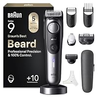 Braun Series 9 Beard Trimmer for Men, 10-in-1 Grooming Kit for Beard, & Face Hair, Lifetime Sharp ProBlade, 52 Lengths, 180 Min Runtime, Waterproof, Chrome - BT9545