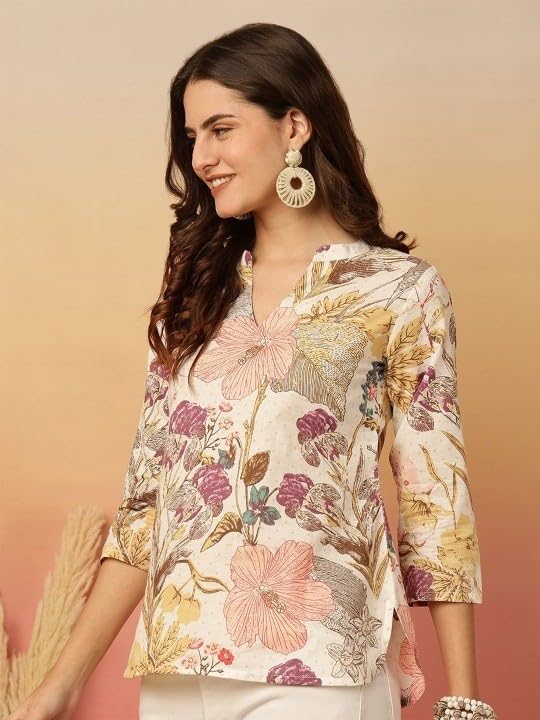 Image of MS VHCK ENTERPRISE Women's Short Kurti in TopsTunic Rayon Cotton Blend | Ladies Ethnic Tunic