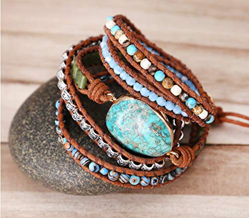 Image of Boho Wrap Bracelet for Women, Handmade Natural Imperial Jasper Multi-Layer Stone Beaded Bracelet, Bohemian Healing Crystal Stone Jewelry Gifts