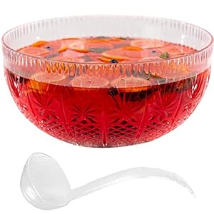 Upper Midland Products Crystal Cut Plastic Punch Bowl With Ladle 3 Gallon Large Bowls For Parties
