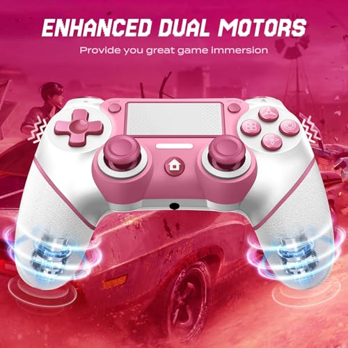 Image of Wireless Controller Compatible with PS4 /Pro /Slim, Black ps4 controller with Dual Vibration, 1000mAh Battery, 6-Axis Motion Sensor, Built-in Speaker & 3.5mm Headphone Jack, Charging Cable (Pink)