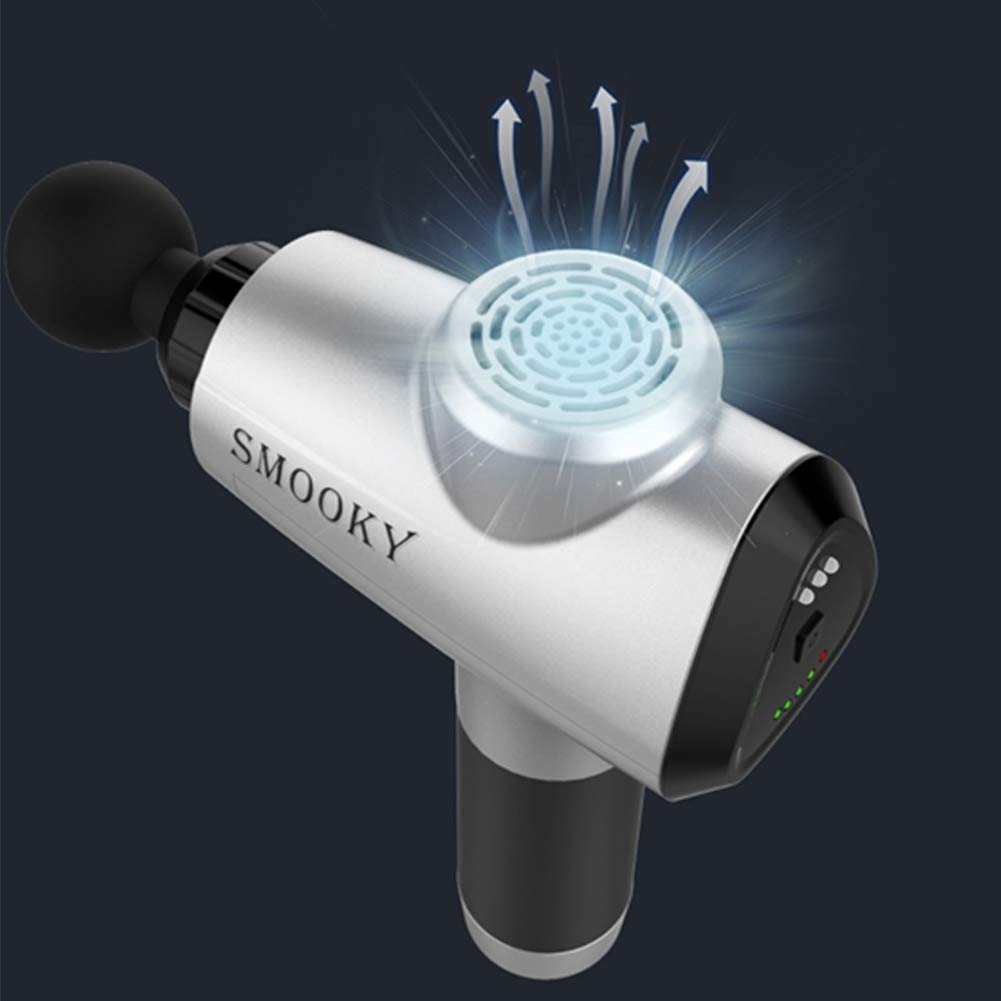 Pistola per Massaggi, Massaggiatore Muscolare per Tessuti Profondi Palmare, 55DB 2400mAh Pistola A Fascia Regolabile A 3 velocità con 6 Teste di Massaggio, Riduzione del Rumore Intelligente