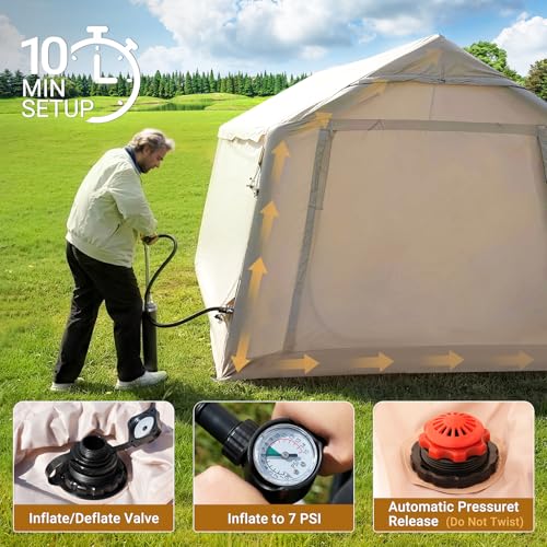 Image of ABORON Inflatable Camping Tent, 4 /6 /8 /10 /12 Person Easy Setup Blow Up Tent with Hand Pump, PU3000mm Waterproof 4 Season Glamping Tent for Outdoor Camping
