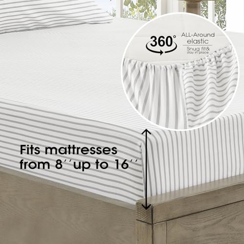 Image of FreshCulture Full Size Bed Sheets - Ultra Soft Striped Sheets - Brushed Microfiber - Deep Pockets up to 16 inch - Easy Care - Hotel Luxury 4 Piece Striped Sheets Full, Stripe Grey